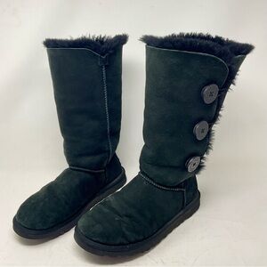 UGG Black Suede Winter Boots with Button Accents